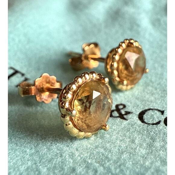 Tiffany & Co. 18k Yellow Gold Sparkling Citrine Flower Beaded Stud Earrings - Picture 11 of 16